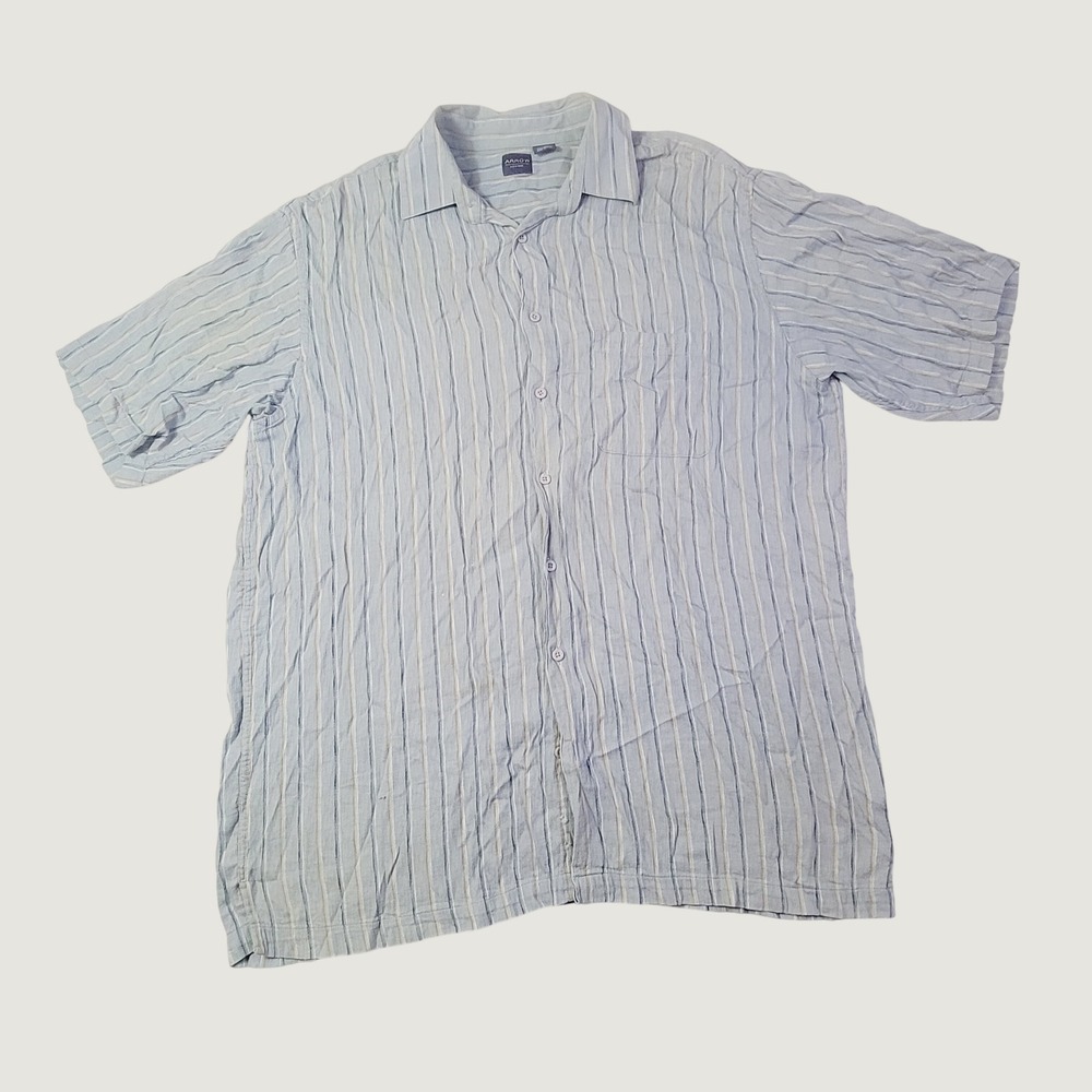 Arrow Men's Button Down Shirt XLT Blue Striped Bamboo Blend Short Sleeve A127